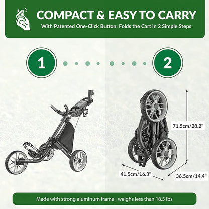 3-Wheel Foldable Golf Push Cart With Foot Brake - CaddyLite EZ V8