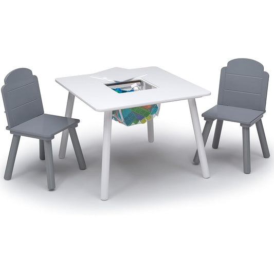 Delta Children Finn 3-Piece Table And Chair Set With Storage - White/Grey