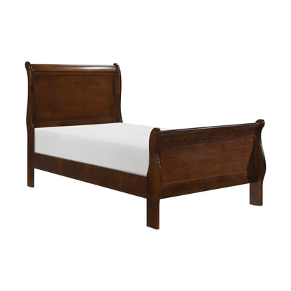 Homiyad Twin Size Sleigh Bed Brown Cherry Finish - Louis Philipe