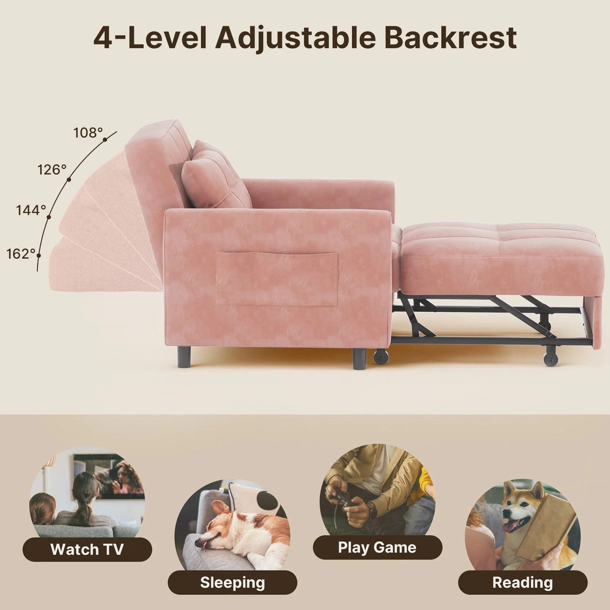 3-in-1 Adjustable Pull-Out Sleeper Sofa Bed With 330 Pounds Capacity