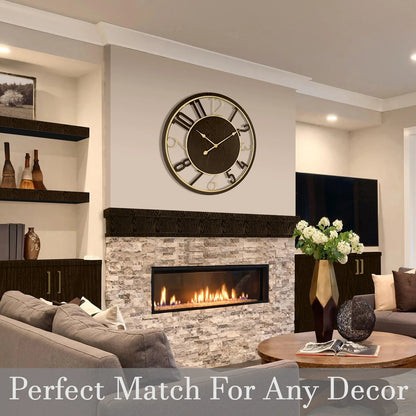 24 Inch Round Wooden Wall Clock With Numeral Design - Battery Operated