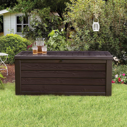 Keter Westwood 150 Gallon Resin Outdoor Storage Deck Box, Brown, 61 x 28.3 x 25.2 in