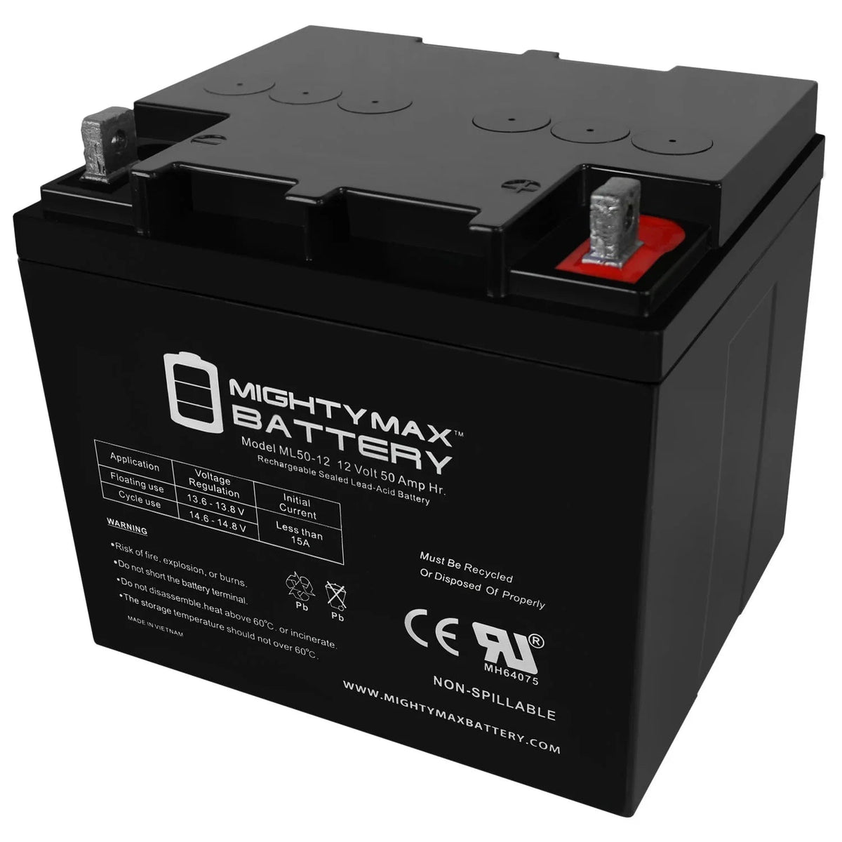 12V 50AH Sealed Lead Acid Replacement Battery - ML50-12