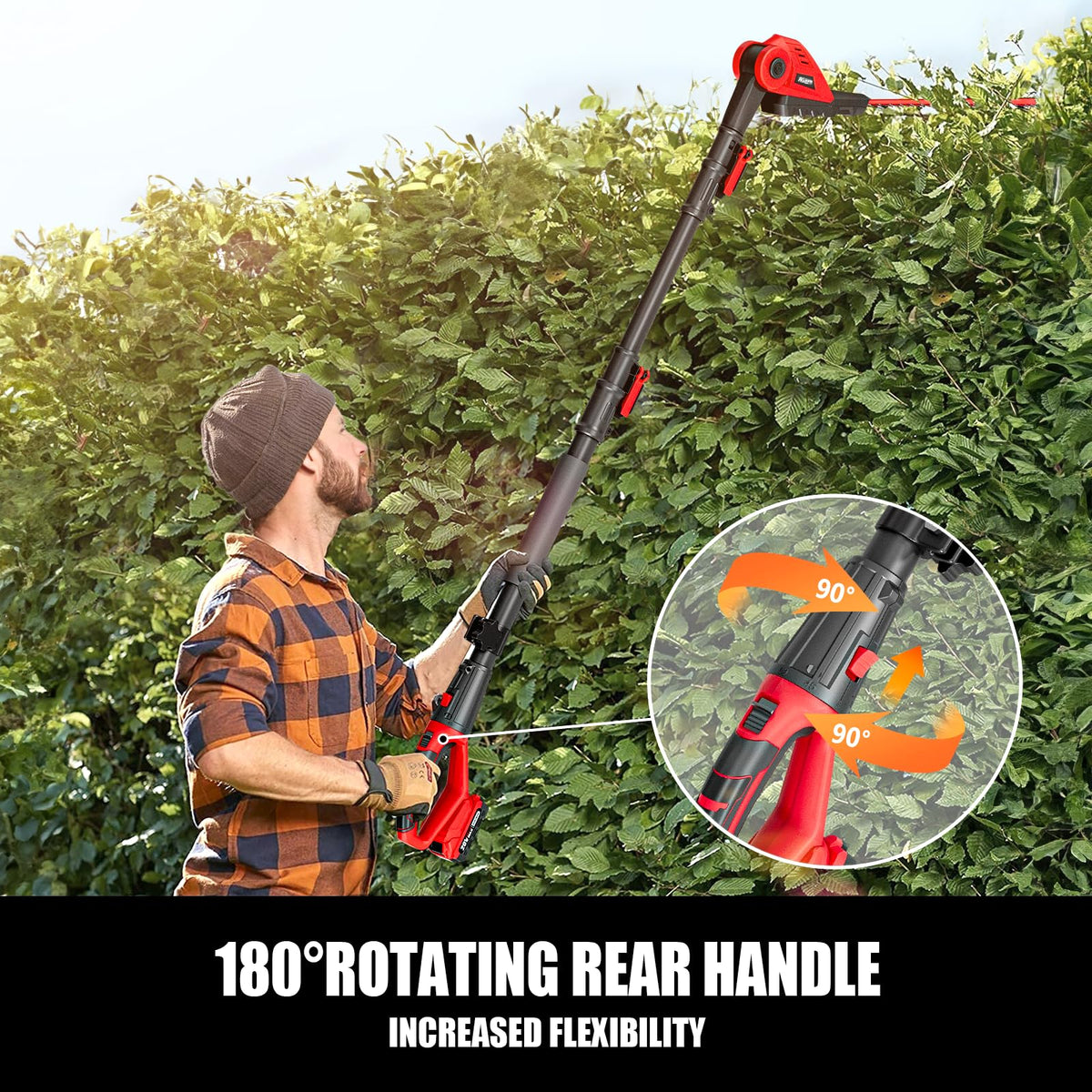 20V Cordless Pole Hedge Trimmer With 16-Inch Blades, 2 2.0Ah Batteries And Charger
