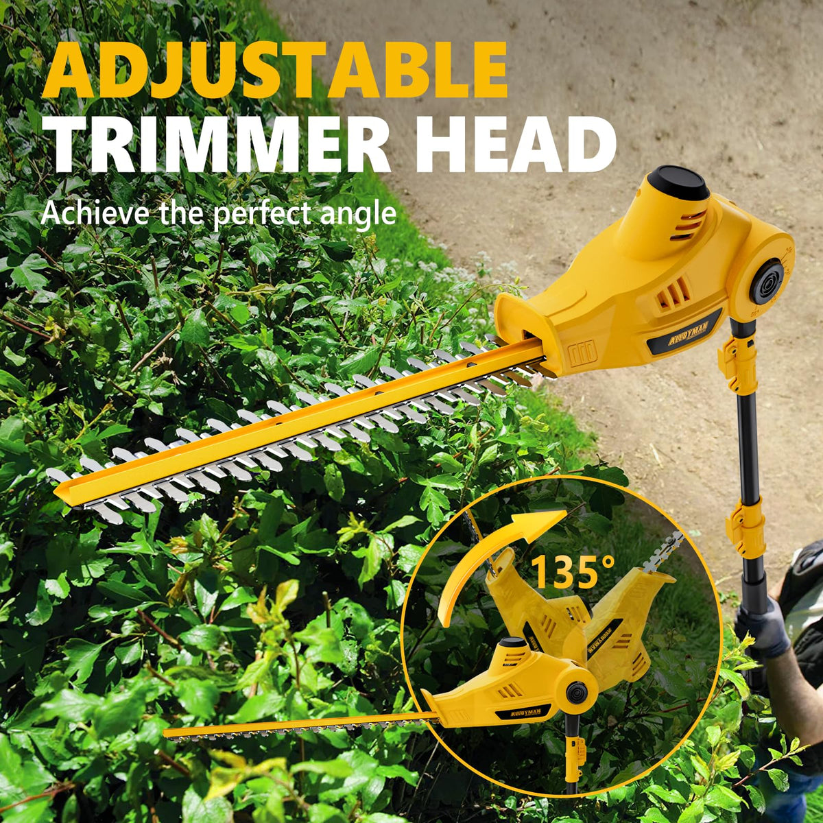 20V Cordless Pole Hedge Trimmer With 16-Inch Blades, 2 2.0Ah Batteries And Charger