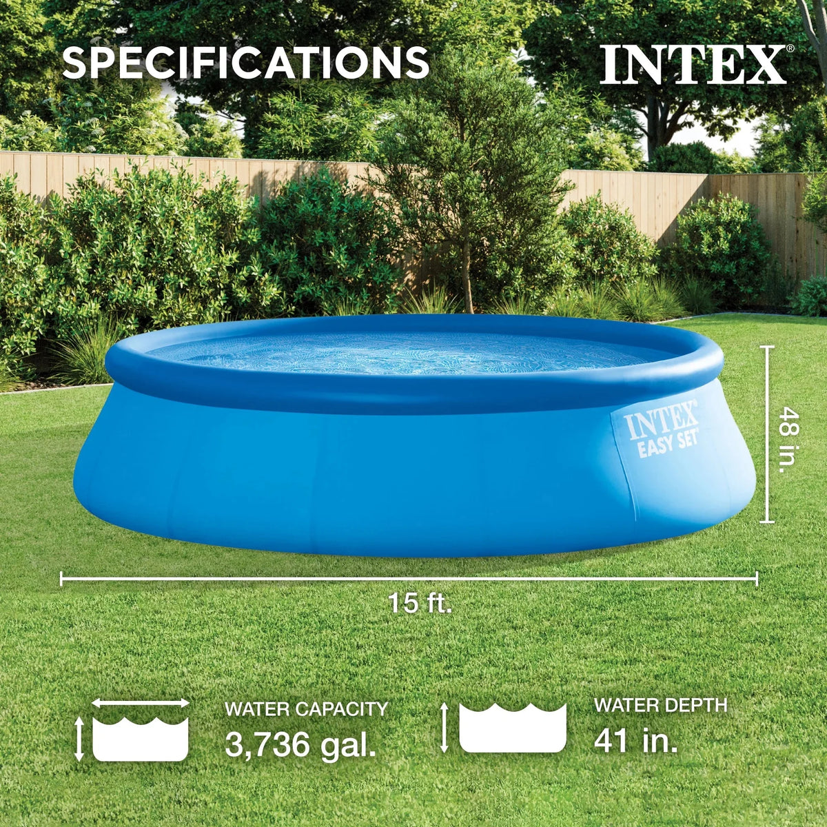 INTEX Easy Set Inflatable Round Pool, 15 ft x 48 in - Filter Pump And Accessories