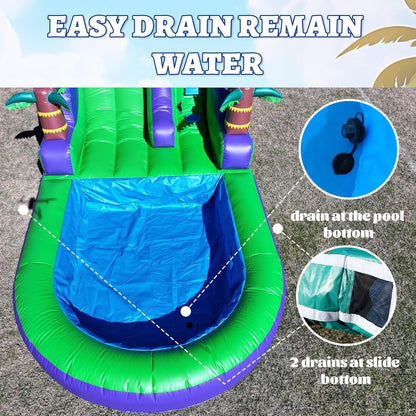 Commercial Grade Adult Water Slide With Pool, Full PVC, 21x9x12ft, 750w Blower