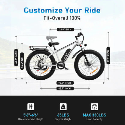AMYET 26 x 4 Fat Tire Electric Mountain Bike, 48V 15Ah, 7-Speed - EB26