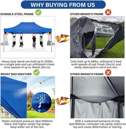 COBIZI Pop-Up Canopy 10 x 15 ft Blue With 4 Sidewalls