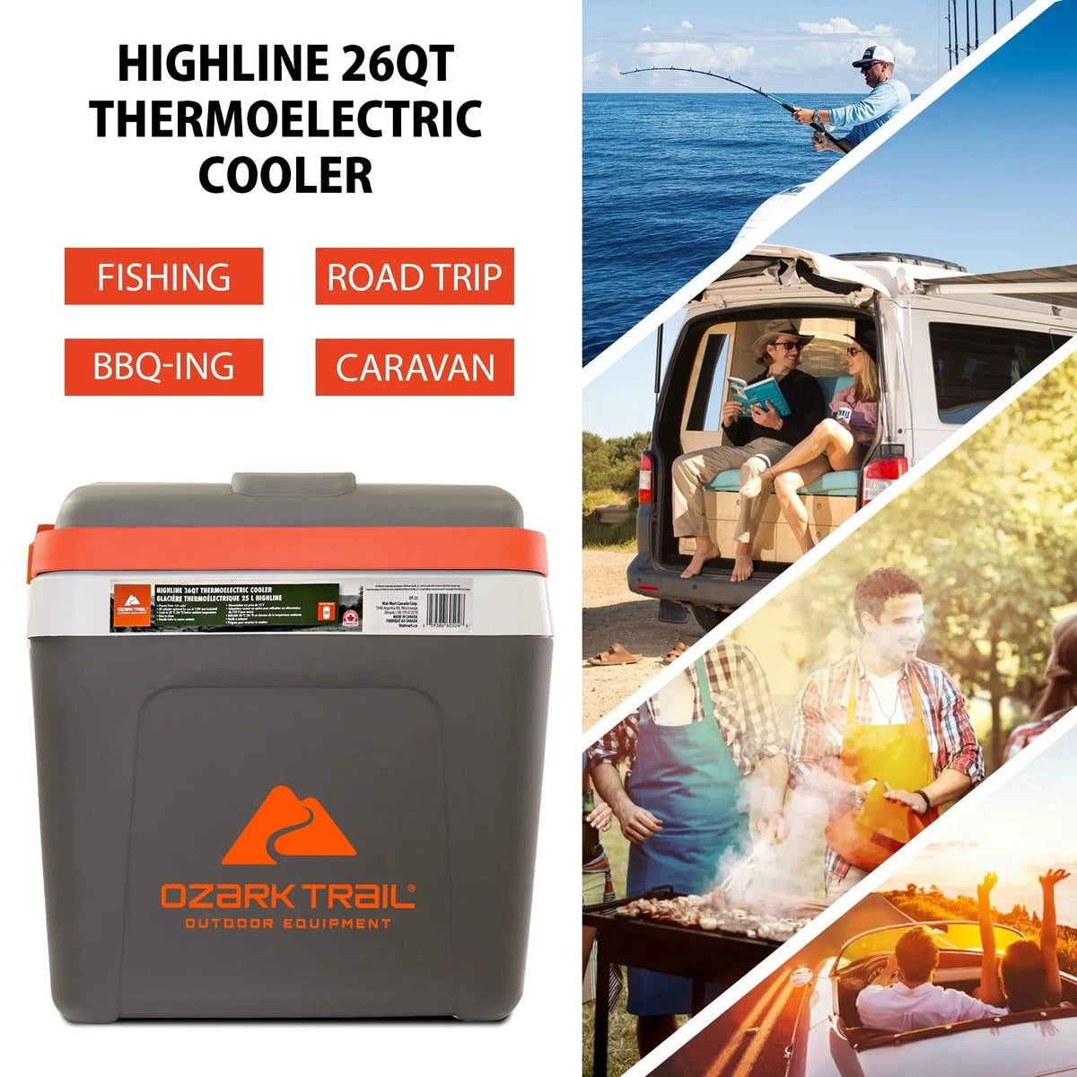 Ozark Trail 12V Iceless Electric Cooler, 26QT / 24L, 30 Cans, Grey - Highline