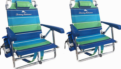 Tommy Bahama 2-Pack Backpack Beach Chairs With Storage Pouch And Towel Bar - 8 Positions, 250 Lbs