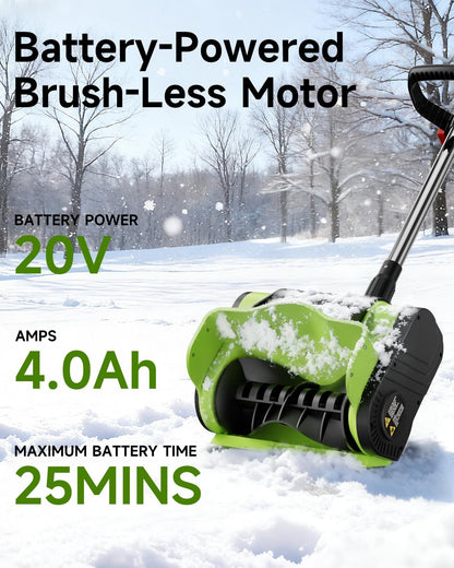 Cordless Electric Snow Shovel 20V 12-Inch 4-Ah With Battery And Quick Charger