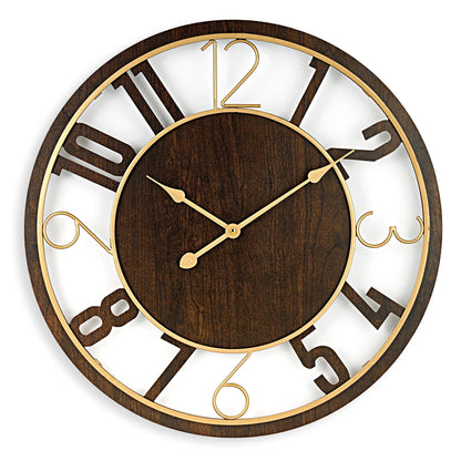 24 Inch Round Wooden Wall Clock With Numeral Design - Battery Operated
