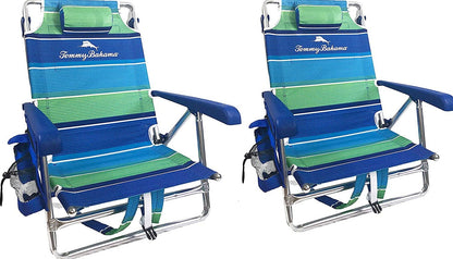 Tommy Bahama 2-Pack Backpack Beach Chairs With Storage Pouch And Towel Bar - 8 Positions, 250 Lbs
