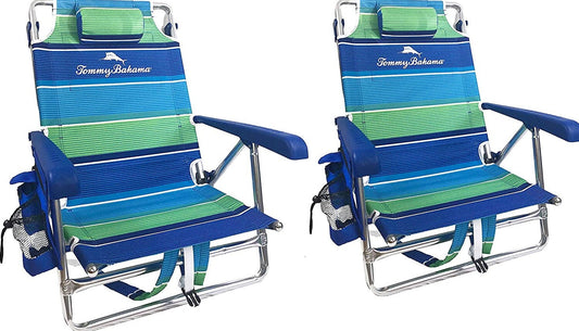 Tommy Bahama 2-Pack Backpack Beach Chairs With Storage Pouch And Towel Bar - 8 Positions, 250 Lbs