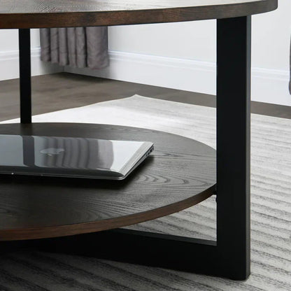 Round Coffee Table With Storage Shelf - 33.5 in