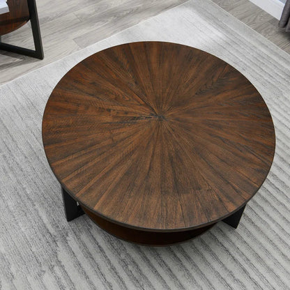 Round Coffee Table With Storage Shelf - 33.5 in