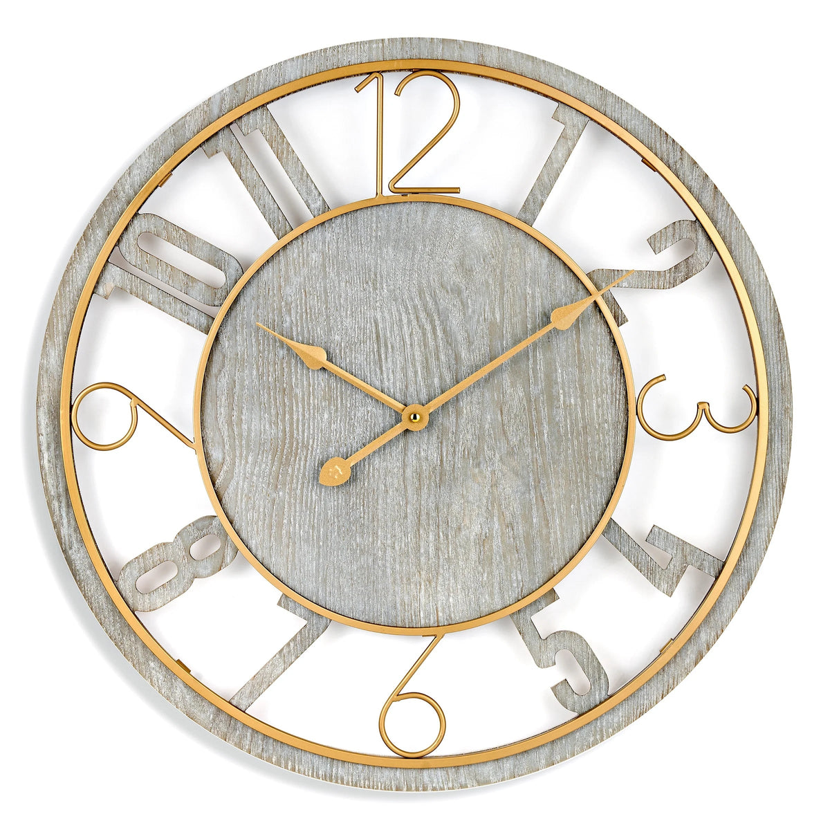24 Inch Round Wooden Wall Clock With Numeral Design - Battery Operated