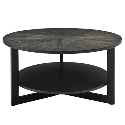 Round Coffee Table With Storage Shelf - 33.5 in