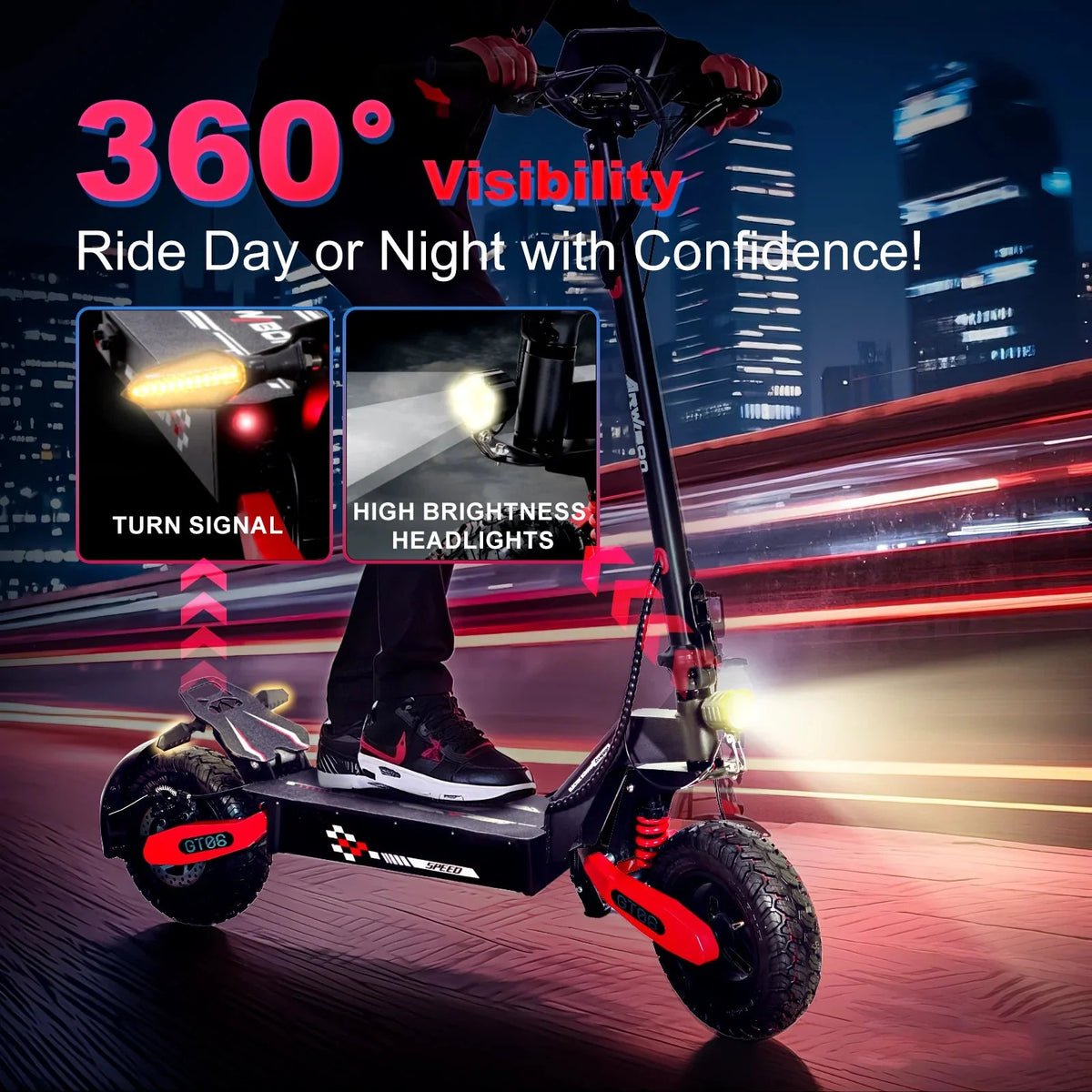 Off Road Electric Scooter For Adults, 1200W, 11 in Tires, 330 lb Load - GT06
