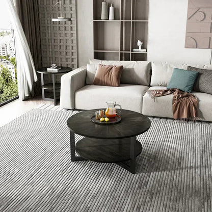 Round Coffee Table With Storage Shelf - 33.5 in