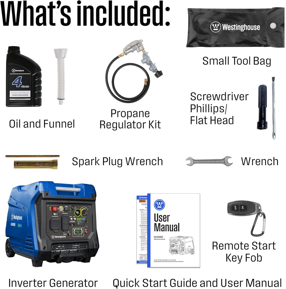 Westinghouse Dual Fuel Portable Inverter Generator, 5000 Peak Watt, 3900 Rated Watt, Blue/Black - iGen5000DF
