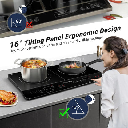 Aobosi Double Induction Cooktop With 2 Burners, 1800W, Black