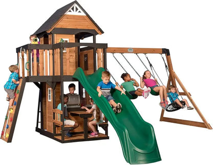 Canyon Creek Cedar Swing Set With 8-Foot Wave Slide - 183 x 188 x 119 Inches