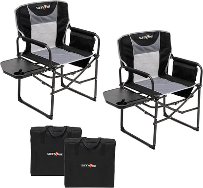 Folding Camping Chairs With Side Tables And Storage Bags - 2 Pcs